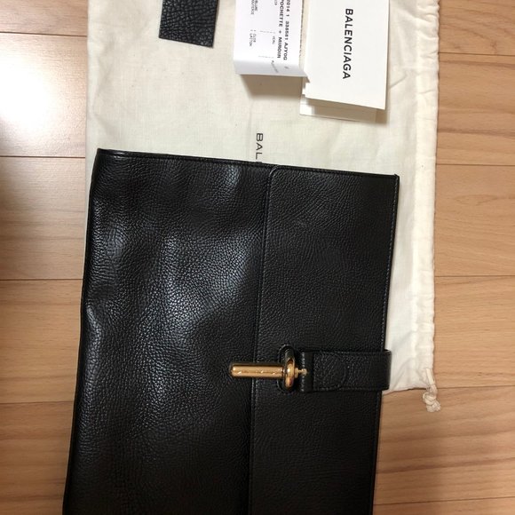 Authentic Balenciaga Black Leather Clutch Bag with - Picture 1 of 15